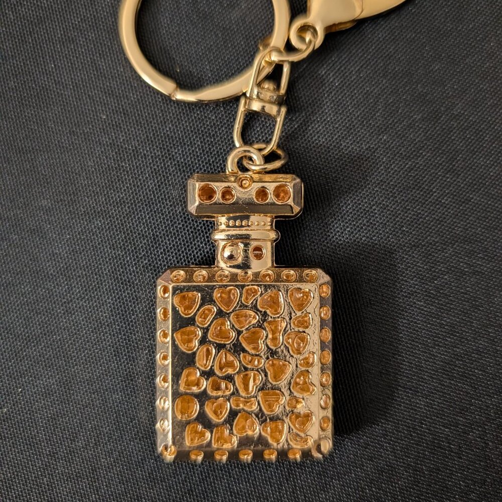 Gold Toned Perfume Bottle Keychain - Picture 3 of 3
